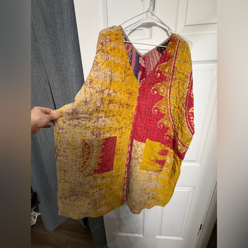 Kantha Boho Patchwork Quilted Jacket In Mustard Y… - image 3